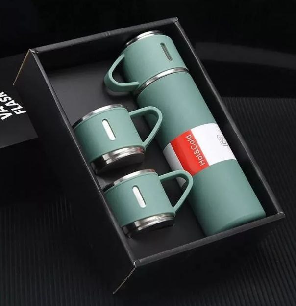 Vacuum Flask Set 500ml with 3 Cups – Long Heat Retention Gift Set